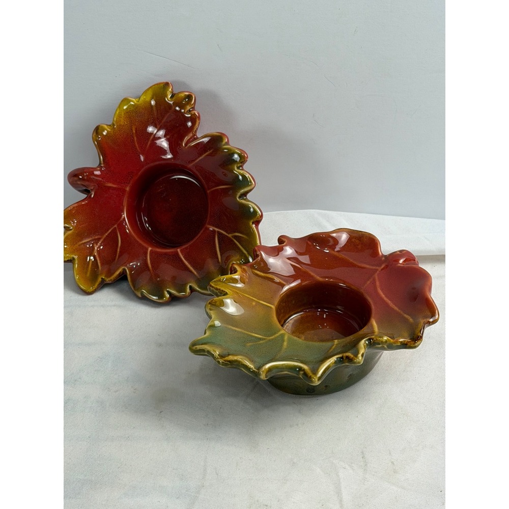 TII Collections Ceramic Leaf Tea Light Holders Set of 2 Autumn Fall Decor H1797